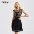 Hot design embroidered black ladies mini summer evening dress